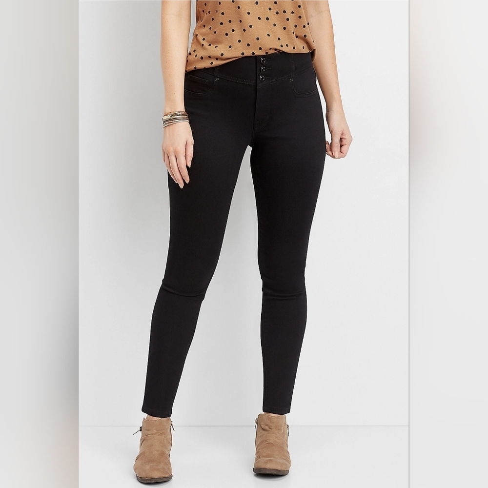 Maurices DenimFlex High Rise Black Triple Button V Yoke Jegging Size XL Short
